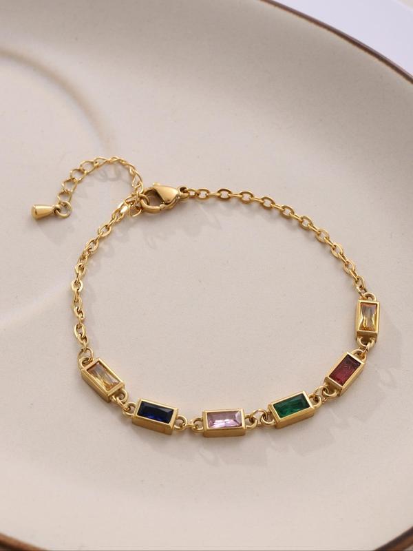 Fashion Artificial Gemstone Decorated Link Bracelet, Casual Jewelry for Party, Daily Decor, Trendy All-match & Exquisite Jewelry for Birthday Gift 3