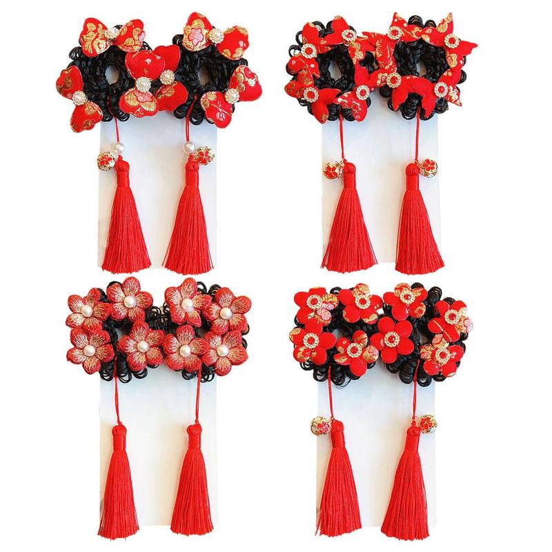 Product Introduction of Tóc Giả Trẻ Em, Phụ Kiện Tóc Scrunchies Bóng Tua Rua, cài tóc Cô Gái Năm, Phong Cách Cổ Trang Mới, C4J1 16