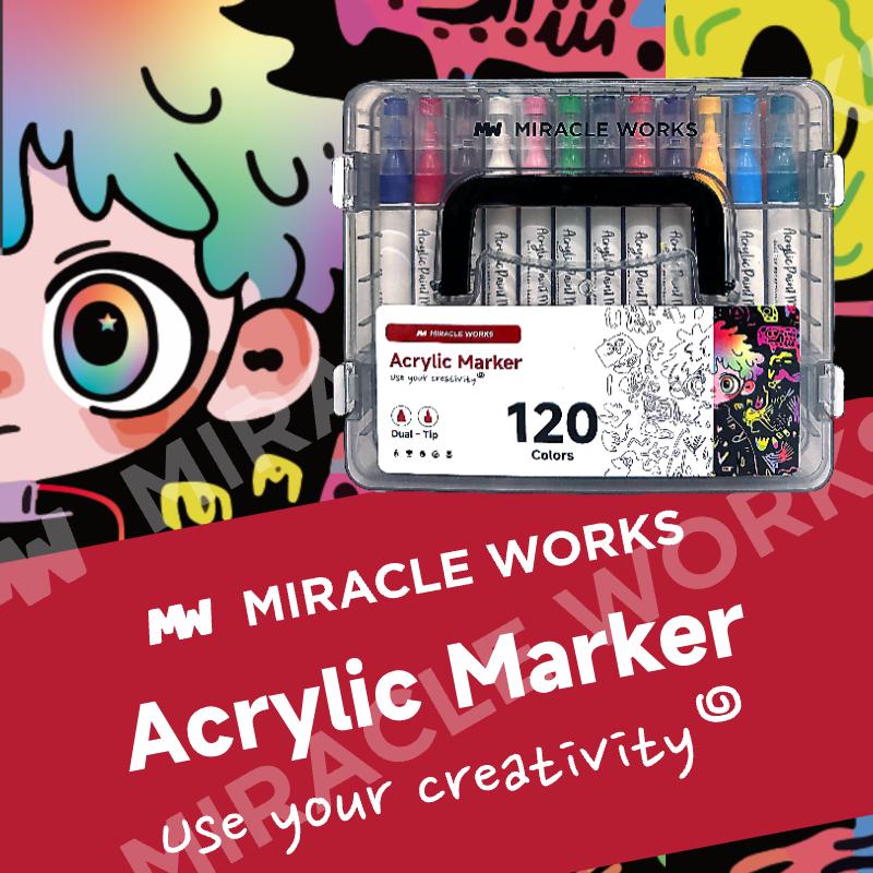 Miracle Works Bút Màu Acrylic Marker (Đầu bút đôi) 12/24/36/48/60/72/96/120 màu,Hộp nhiều lớp,Mũ bút có số,Màu Tô Trên Mọi Chất