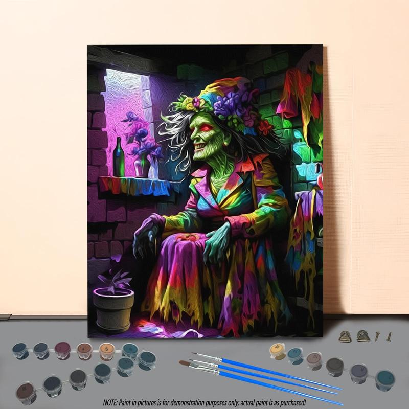 Witch Pattern DIY Painting by Numbers Kit, 1 Set DIY Halloween Paint by Numbers Kit without Frame, Wall Art Decoration for Home Living Room Bedroom 0