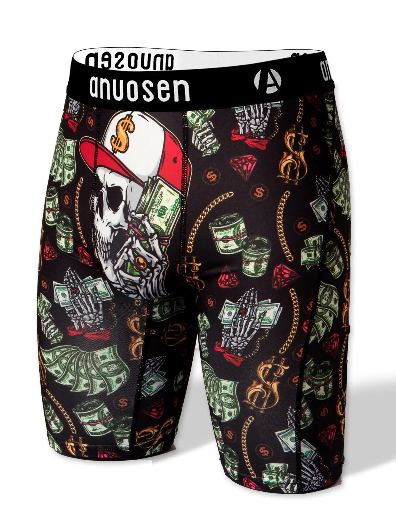 Men's Cartoon Skull & Money Print Boxer Brief, Casual Comfy Breathable Underwear for Daily Wear, Mens Underwear for All Seasons
