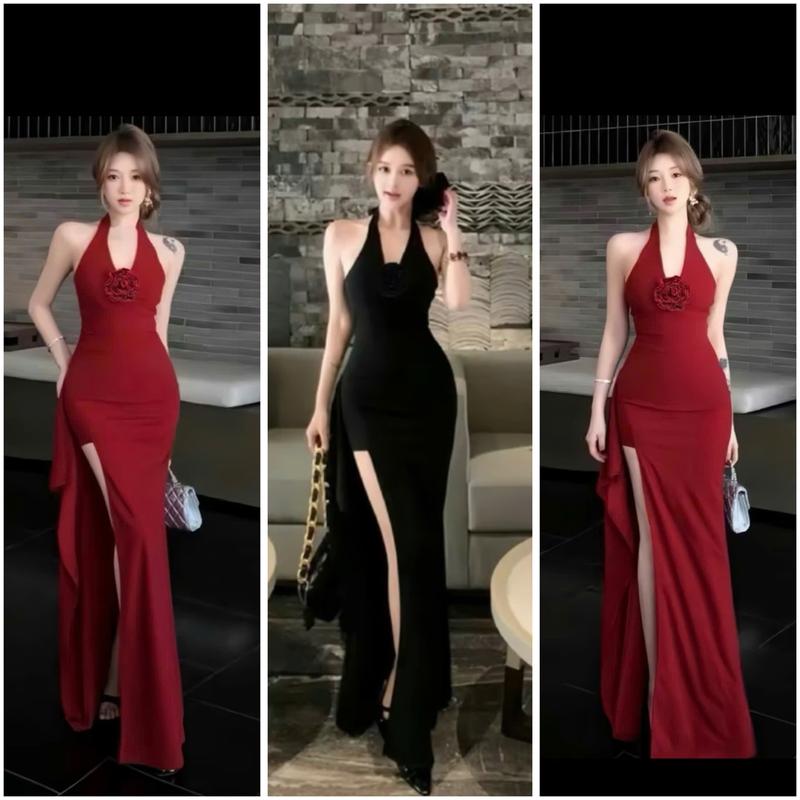 SM - Đầm body đính hoa cổ yếm có mút xẻ tà sang chảnh - Thun ladong ACL08 Váy boby , váy body nữ tôn dáng , váy xinh , váy đi tiệc , váy đi biển