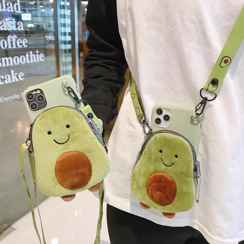 Ốp TPU Màu Xanh Lá Cây Dạng Ví Hình Quả Bơ Dây Đeo IPhone14promax, Từ 7 Plus Đến 15 Pro Max