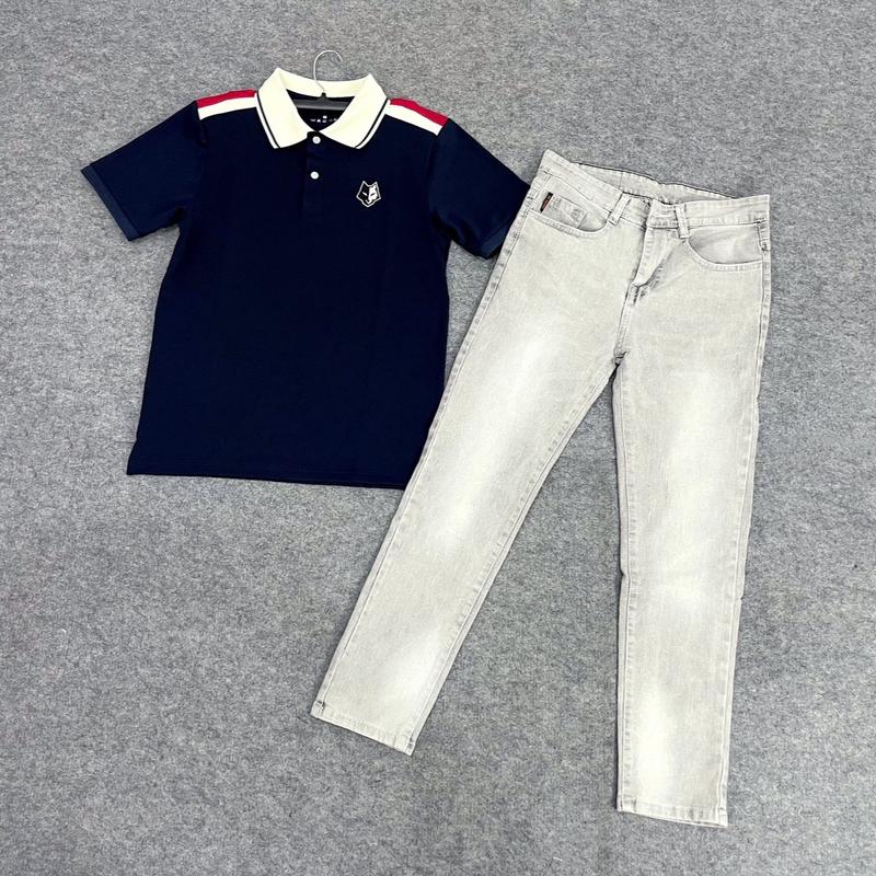 Set Quần Jean Nam Và Áo Polo Màu Xanh Than 01 Có Cổ