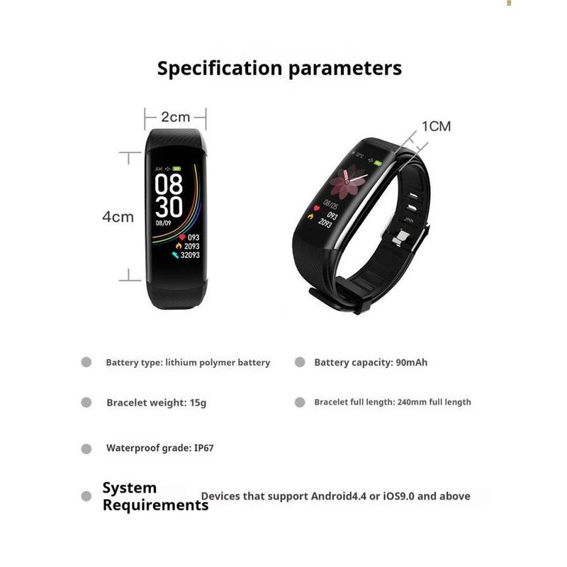 Product Introduction of c6t Intelligent Blood Pressure Health Monitoring Temperature Alarm Clock Reminder Electronic Bracelet 15