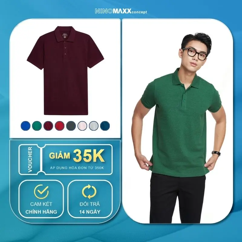 NINOMAXX Áo Premium Polo Melange Nam Cotton phom travel fit Menswear 2212013