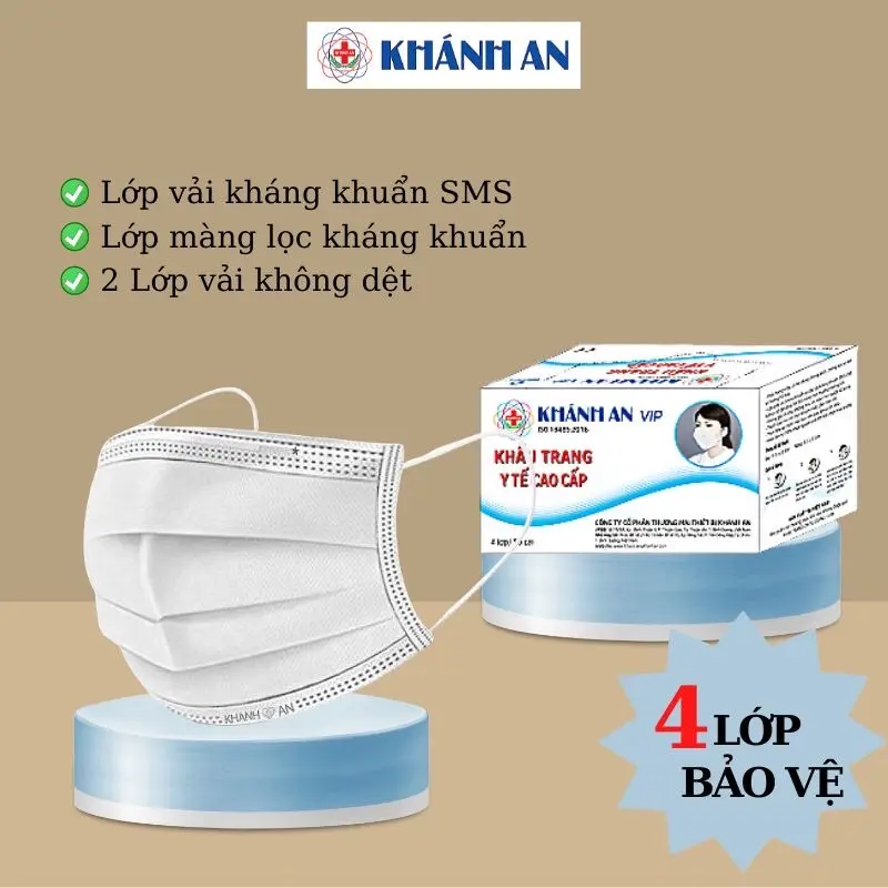 Hộp 50 cái khẩu trang y tế khang khuẩn Khánh An dày 4 lớp 4