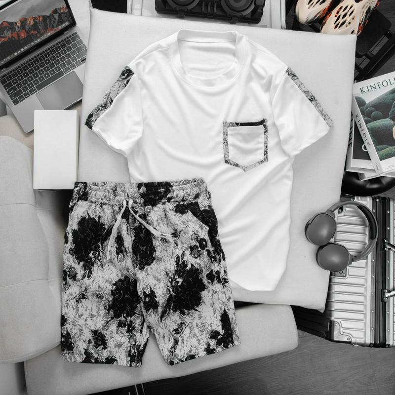 Bộ quần áo nam áo cotton tổ ong kết hợp quần gấm tàu trẻ trung bắt mắt