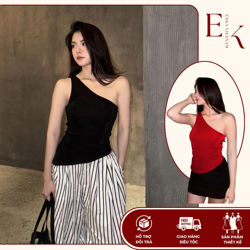 Áo thun nữ lệch vai Jena (có thể xoắn tay áo) thun ánh nhũ Thoải Mái Điệu Đà trắng WOMEN TOP- ENKA VIETNAM