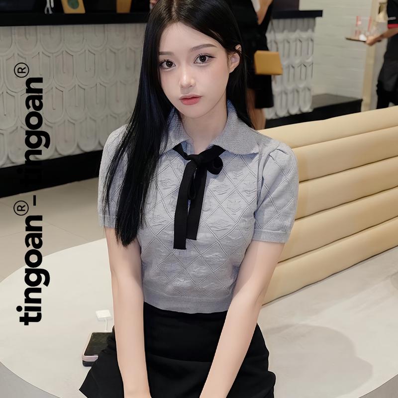 TINGOAN X TIKTOKSHOP - Áo len crop bề mặt len hoạ tiết quả trám buộc nơ YURI TOP PHIÊN BẢN MỚI T7/2024
