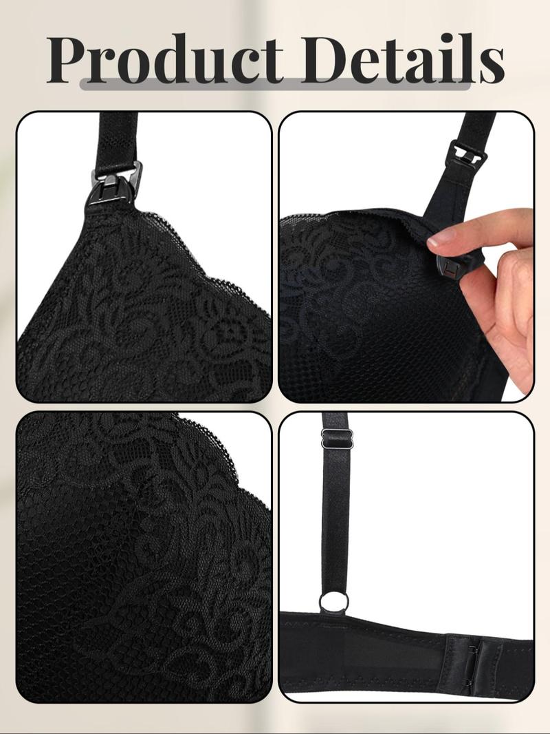 Product Introduction of Women's Plain Floral Lace Push Up Bra, Comfortable Breathable Underwire Bra, Lingerie for All Seasons 7