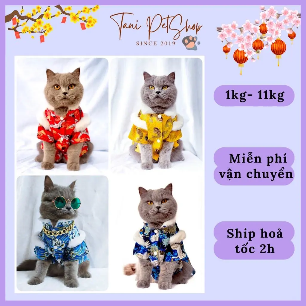 Áo Dài Tết Cho Chó - Áo Dài Phối Lông Cao Cấp - Quần Áo Tết Cho Chó Mèo Sang Chảnh Tanipetshop