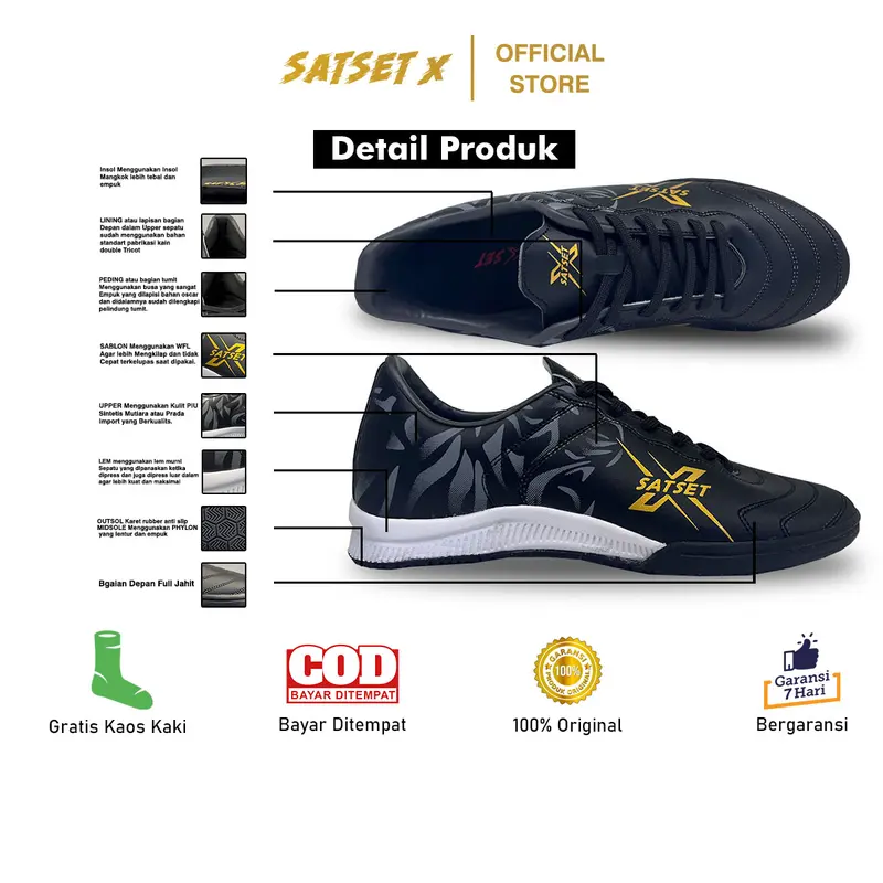 Sepatu Futsal Satset X Leopard Speed Ls In Original Black Gold 1