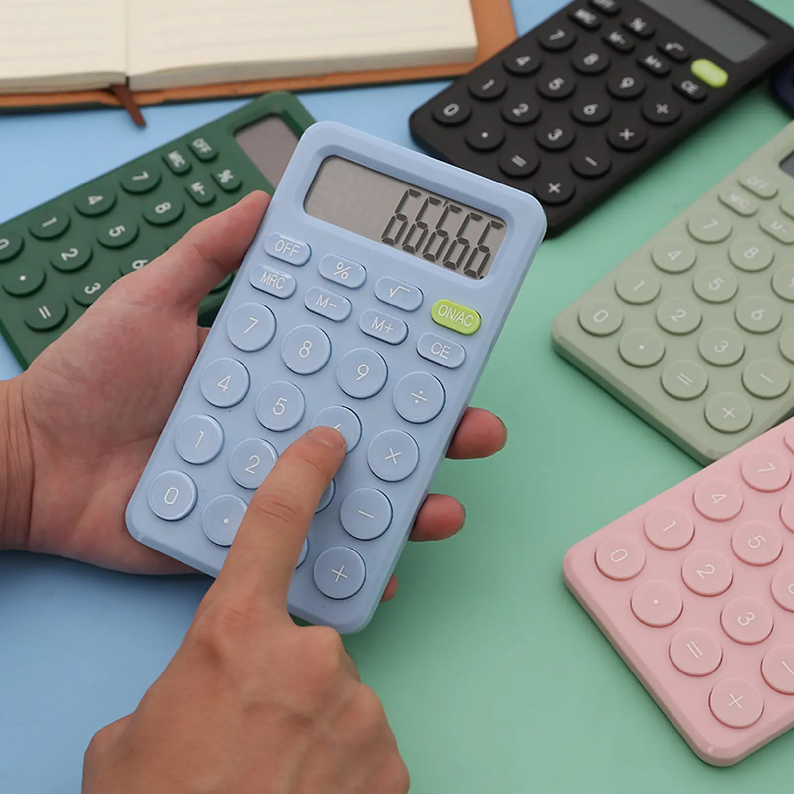 seruffmb-Mini Calculator Big Button Non-slip Base Arithmetic Portable 8-Digit Desktop Handheld Small Calculator for Student