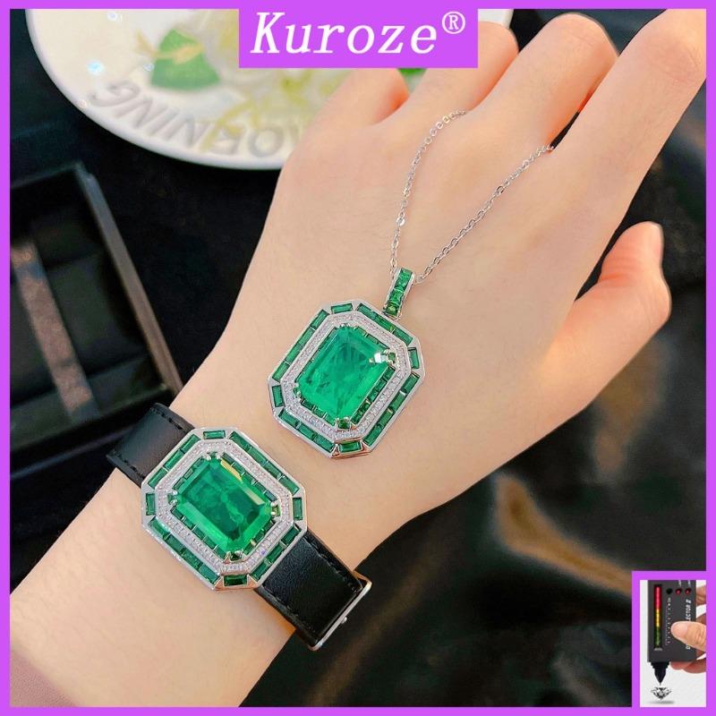 Kuroze Luxury Emerald Pendant Necklace with Cotton Green Crystal Unique Green Diamond Wristband Bracelet 0