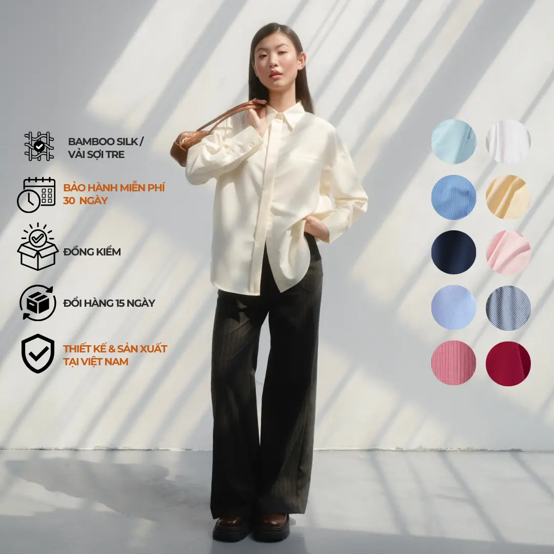 Thekat.shop - Sơ mi tay dài giấu nút dáng vừa có size chất liệu bamboo mềm mại, thoáng mát, ít nhăn