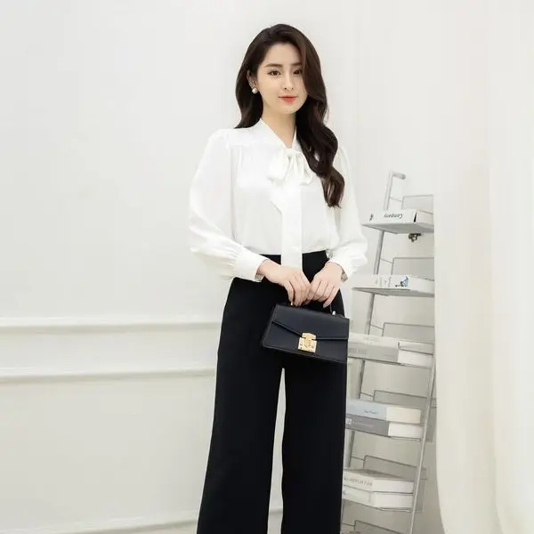Áo sơ mi cổ nơ vai nhún tay măng sec TIIN STORE thiết kế thanh lịch AHD260