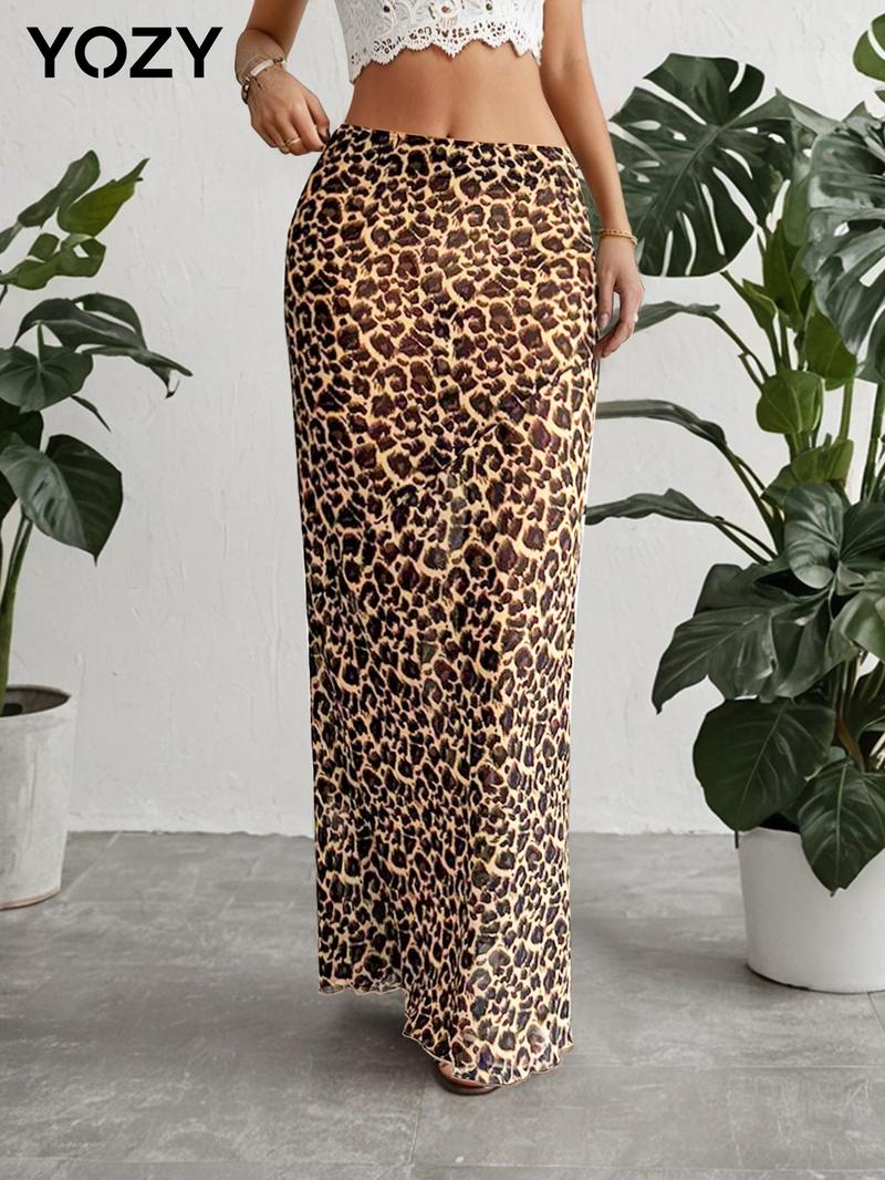 Product Introduction of YOZY Women's Leopard Print Sheer Skirt, Casual Fashion Skirt for Daily Wear, Ladies Bottoms for All Seasons 1
