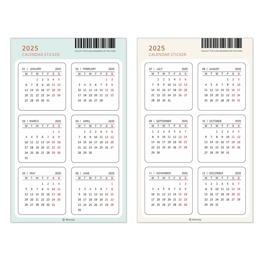 Fromthenon 2025 2024 Calendar Stickers Traveller's Notebook Planner Journal Annual Calendar Stickers Office Stationery Supplies