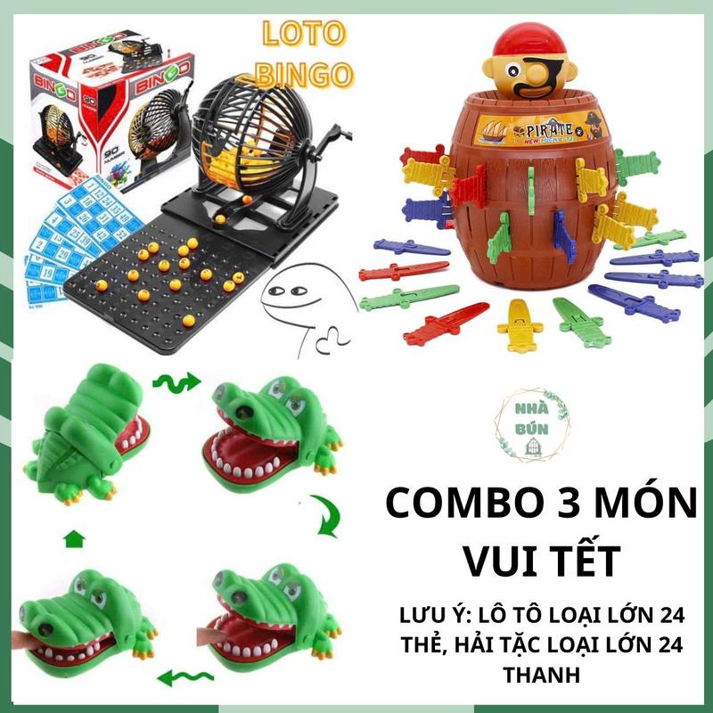 Đồ Chơi Combo Vui Tết Vòng Quay Lô Tô Bingo Cho Bé, Máy Xổ Số Lô Tô 90 Bóng 24 Thẻ, Hải Tặc, Cá Sấu Cắn Tay Cao Cấp Cho Cả Nhà Chơi Tết C65 Kem