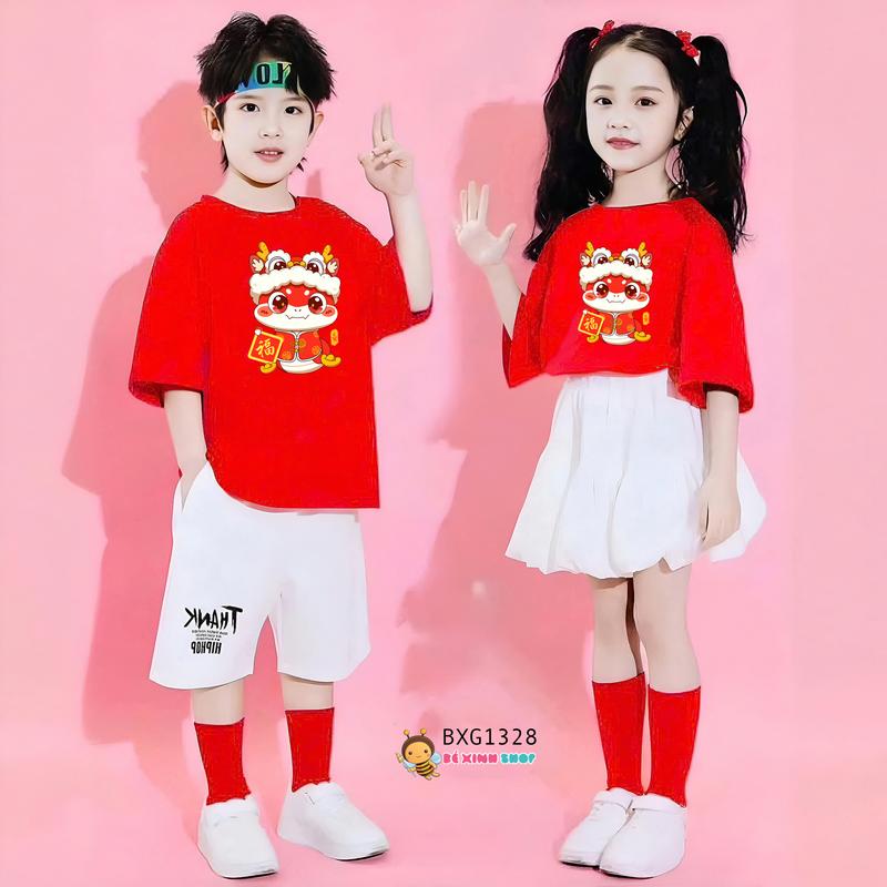 [BEXINHSHOPVN] Bộ đồng phục gia đình bé trai & bé gái áo thun quần váy bí cho bé đi chơi BXG1286