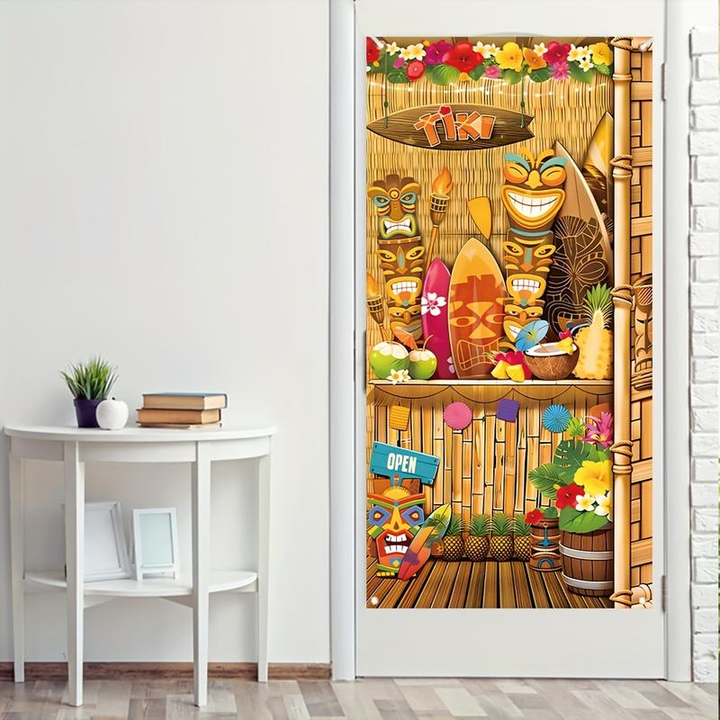 1pc Hawaiian Party Polyester Door Width, Door Cover, Party Hanging Banner, Holiday Decoration, Party Supplies, Interior Decoration. 5