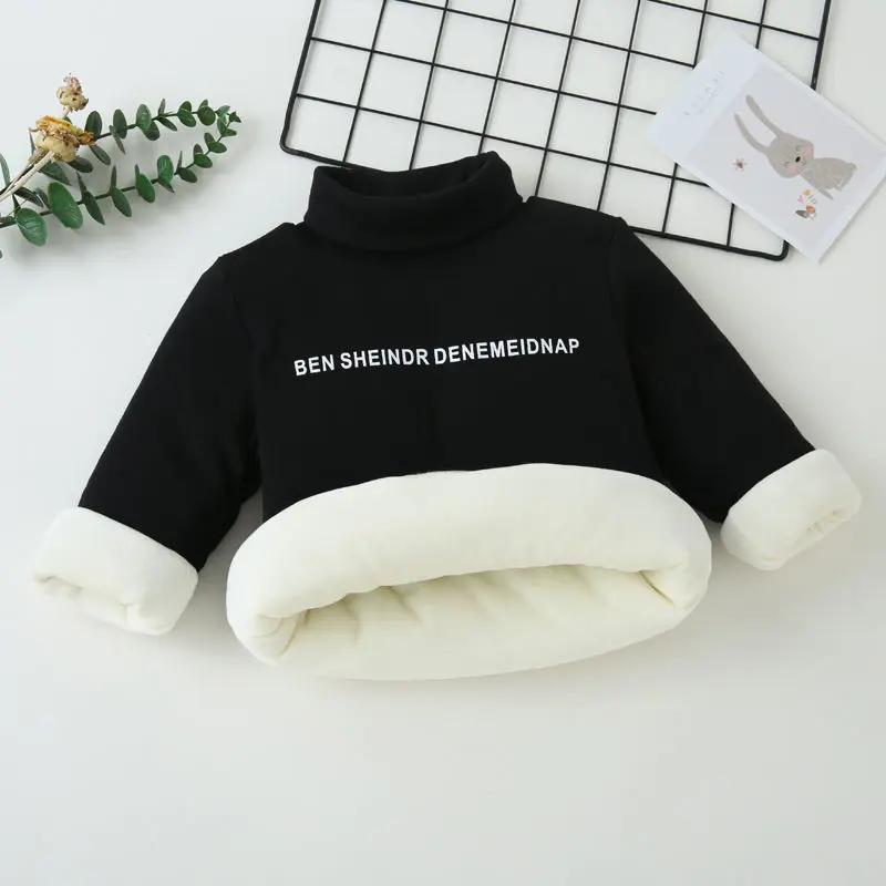 Áo len bông cho trẻ em, hàng mới về, lớp lót lông cừu hai lớp, áo sơ mi đế dày, thời trang, thích hợp cho bé trai và bé gái, cổ cao, giữ ấm trên ô tô, kiểu dáng 4