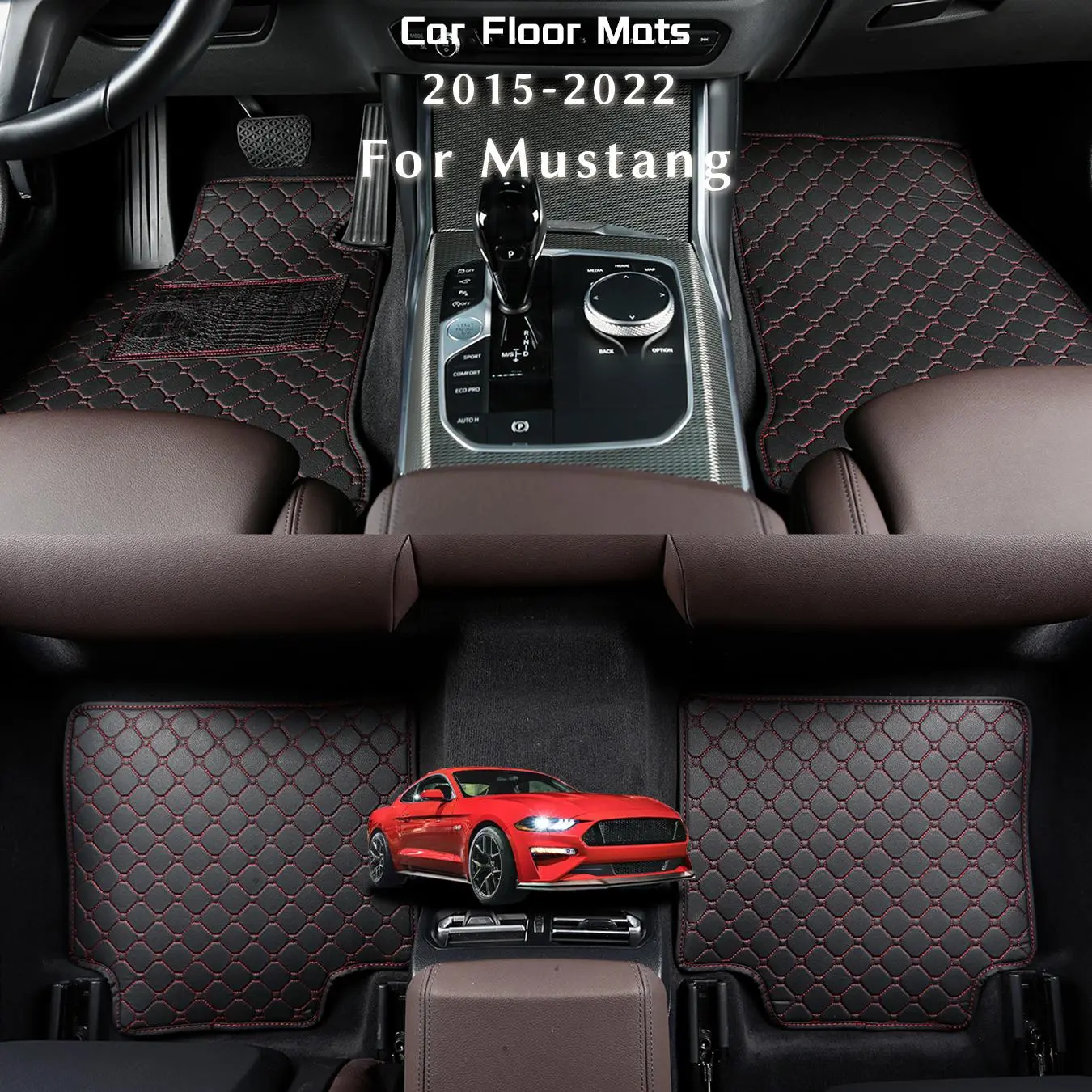 Car Floor Mat, PU Leather Car Floor Mat, Semi-enclosed Car Interior Accessories for Ford Mustang 2015-2022, Car Accessories