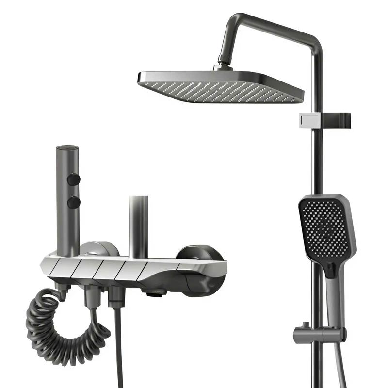 TBALL MÃ T010 bộ sen cây tắm đứng chất liệu củ bằng nhôm mạ titan xám đen  4 phím đàn dùng để tắm trong phòng tắm có bát to , bát nhỏ, vòi xả đáy và xịt rửa.