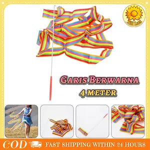 Pita Pertunjukan 4m Tongkat Warna Warni Serbaguna Untuk Senam Tari Anak