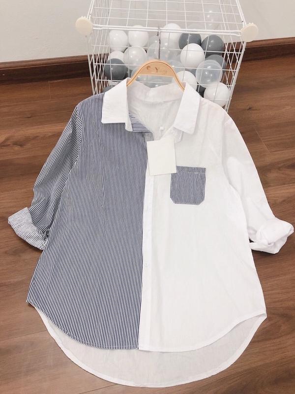 Áo sơ mi kẻ sọc dài tay, chất vải thô hàn cotton thoáng mát mềm mịn mã K1568 Top Women  hàn quốc 2