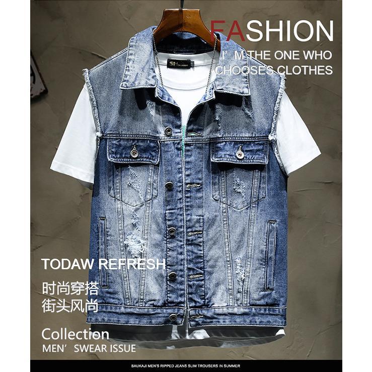 Áo Vest Denim, Phong Cách Hàn Quốc, Dễ Phối Đồ Mặc Cả Mùa, Bông Vá Thời Trang Menswear Nam Menswear Nam 0