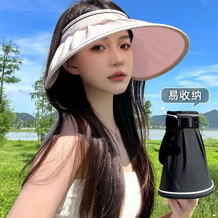 [Mg] Summer New Ice Silk Sun Protection Sun Hat Topless Hat Outdoor Women's Fashion All-Match Outdoor Big Brim Sun Hat