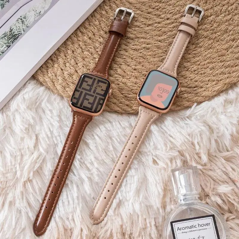 Fashionable Ultra-thin PU Leather Watch Band, 1 Count Replacement Watch Band Compatible with Apple Watch Series 9/8/7/6/5/4/SE Ultra, Smart Watch Accessories, Leather Watch Strap, Wearable 5
