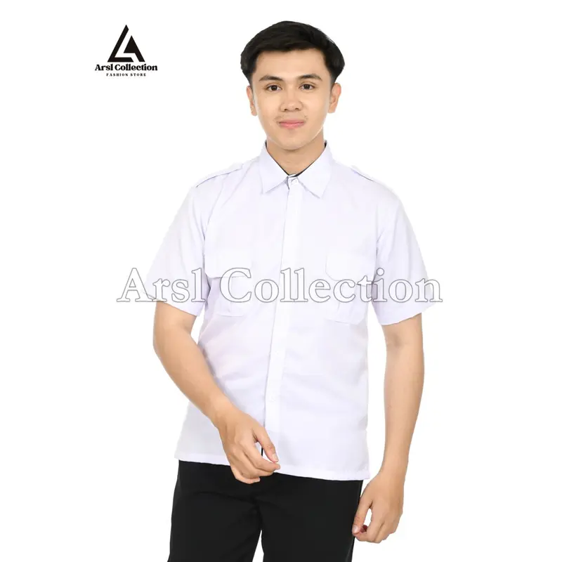 Kemeja PDH Putih PNS Pria Terbaru - Seragam Dinas Lengan Pendek dan Lengan Panjang  dengan Kerah Hitam  - Seragam Dinas PNS Formal dengan Varian  Kerah Hitam dan Putih 7
