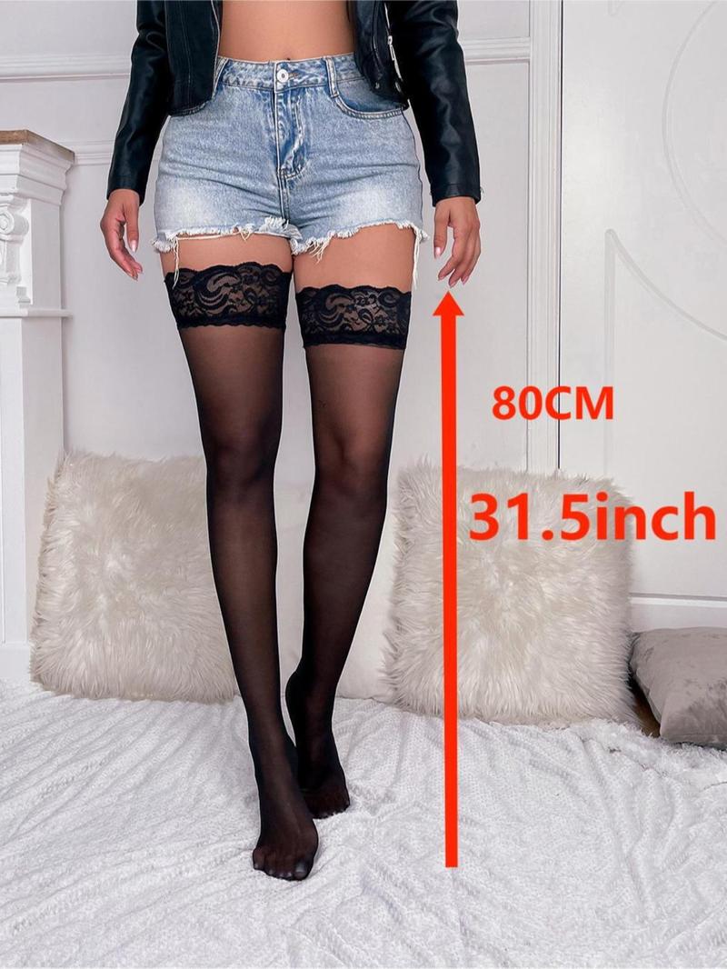 Product Introduction of Women's Contrast Lace Over The Knee Socks, 1 Pair Fashionable Sheer Socks For All Seasons, Comfy Breathable Stockings For Women, Lingerie 8
