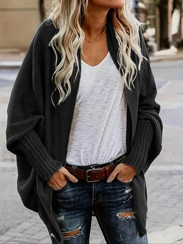 Women's Plain High Low Hem Batwing Sleeve Cardigan, Casual Long Sleeve Open Front Knitwear for Fall & Winter, Women's Knit Clothing for Daily Wear 1