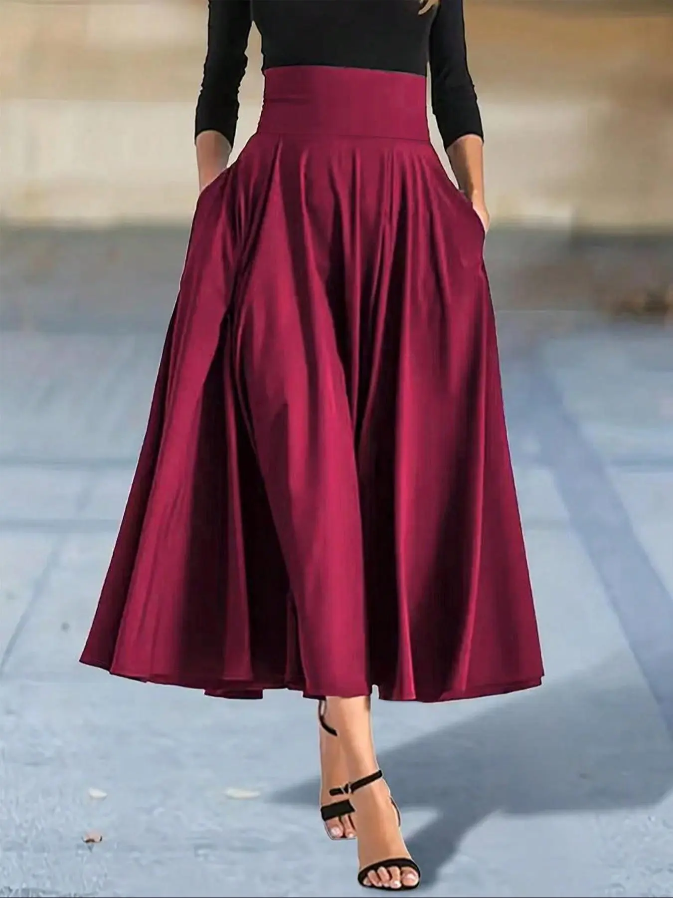 Women's Plain Tie Back Pocket Skirt, Elegant Fashion Skirt for Party Dating Wear, Ladies Bottoms for All Seasons