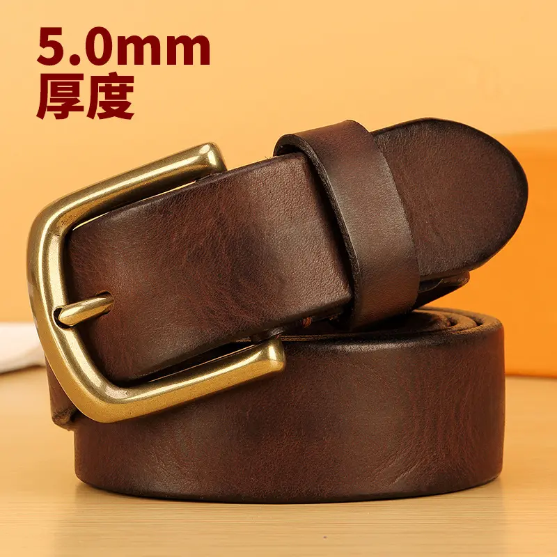 Thắt Lưng Da Nam, Da Bò Nguyên Chất, Khóa Chốt, Khóa Đồng Thau, Thủ Công, Phong Cách Cổ Điển Làm Cũ, Thắt Lưng Bảo Hộ Lao Động Dài, Mềm Mại Và Bền