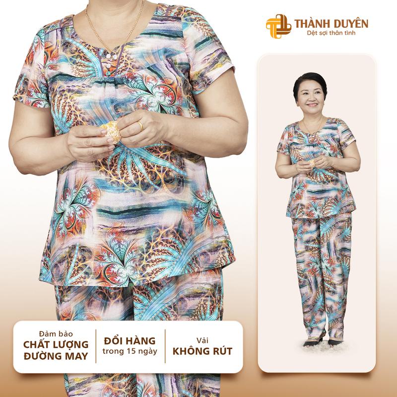 Đồ bộ trung niên nữ mặc nhà Thành Duyên bông, tay con, quần dài, ,vải tole không rút, thoáng mát (E) - 1587TCD