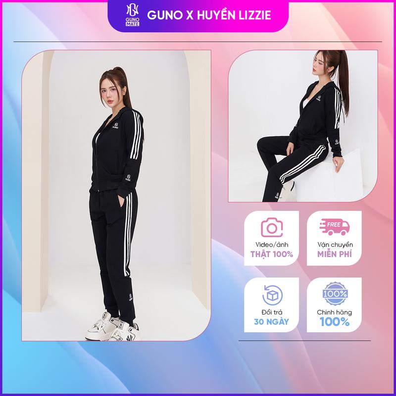 24DBNU11/NA87/DBK189-Bộ quần áo nỉ NỮ NAM TRẺ EM có mũ GUNO vải UMI sọc nửa logo tay BHWG1 SP5