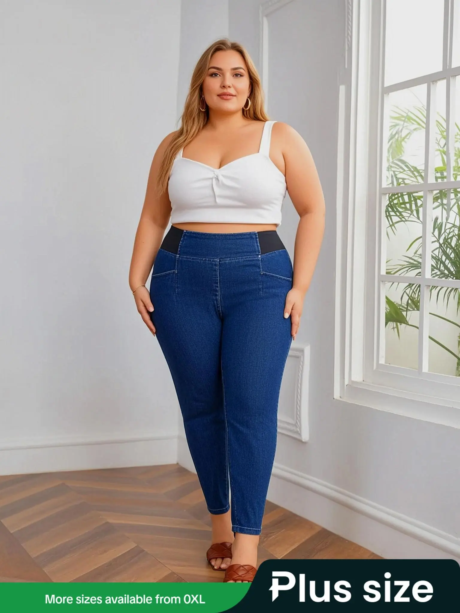 【Plus Size】 Colorblock Denim Jeans, Fashion Casual Slim-fitting Jeans for Daily Wear, Women's Plus Bottoms for All Seasons
