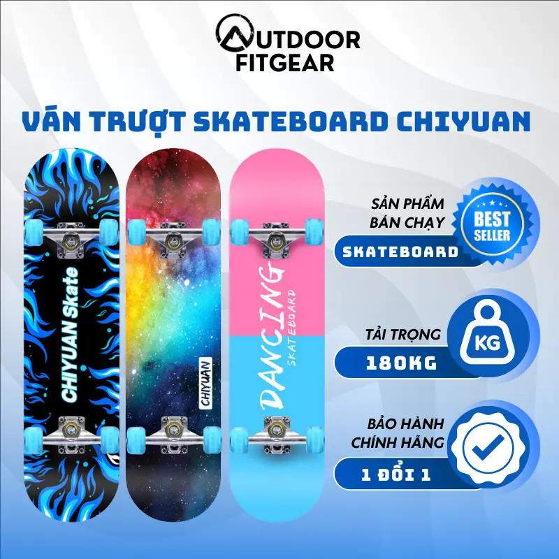 Ván trượt người lớn trẻ em SKATEBOARD mặt nhám có đèn LED phát sáng gỗ ép 7 lớp bánh xe chịu lực tới 180kg