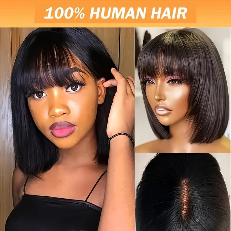 TikTok Shop NEW Bob Wig With Bangs Human Hair 180 Density Straight Short Bob Wig Human Hair Glueless Human Hair Bang Bob Wig For Women Pre Plucked With Baby Hair