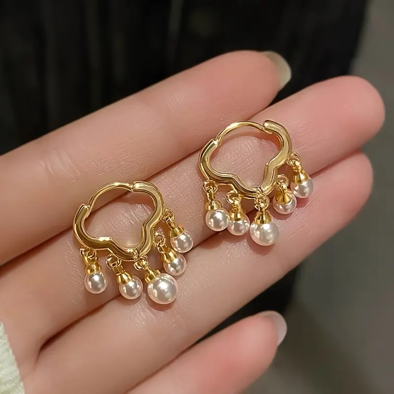 Elegant Golden-Tone Cloud Tassel Earrings with Freshwater Pearl Accents  Cute & Sexy Alloy Design for Casual Attire or Gift Giving, Versatile Jewelry | Playful Construction delicate gift 2