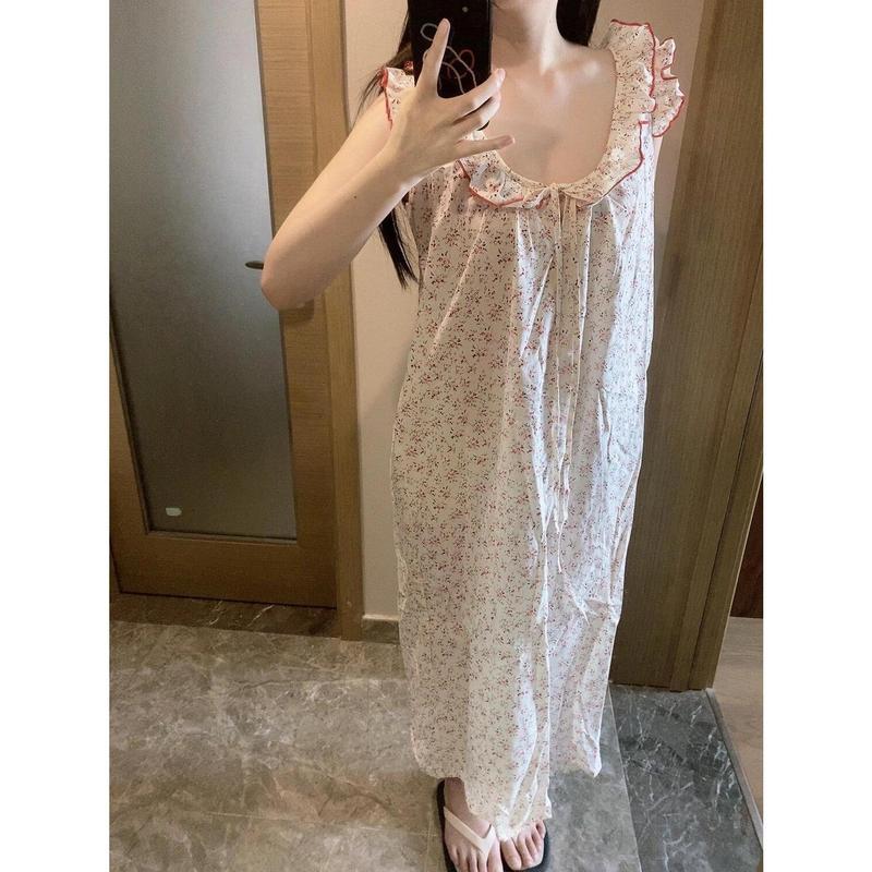Váy Ngủ Có Dây Đeo Mùa Hè, Dành Cho Phụ Nữ, Thiết Kế Mới, Hoa Nghiền Ngọt Ngào, Viền Xếp Ly, Thoải Mái Cho Bé Gái, Dáng Rộng Vừa Vặn, Vải Mỏng, Thích Hợp Mặc Nhà 4