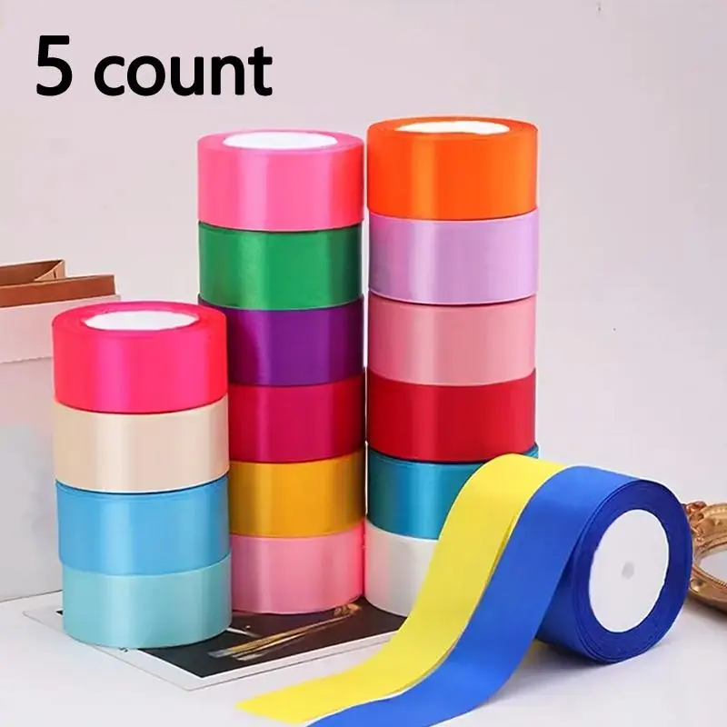 Solid Color Ribbon, 5 Counts/set Gift Wrapping Ribbon, DIY Decorative Pastel Color Ribbon for Wedding Birthday Party, Gift Wrapping Supplies