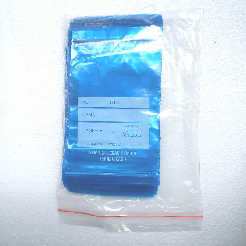 Plastik Klip 7 x 10cm isi 100 Lembar Biru Sablon Klip Obat 8.7 x 13cm Klip Obat 10x15 Sablon Biru 3