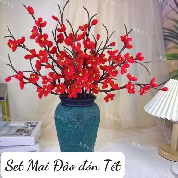  ￼Set vật liệu làm 10 cành hoa mai đào handmade bằng kẽm nhung Diy 