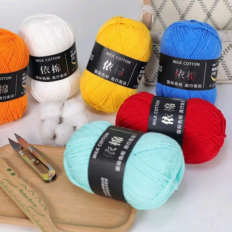 (86 Màu) Len Milk Cotton 50g (Mác Đen), Đan Móc Hoa Lá, Khăn Áo Nón Túi Handmade